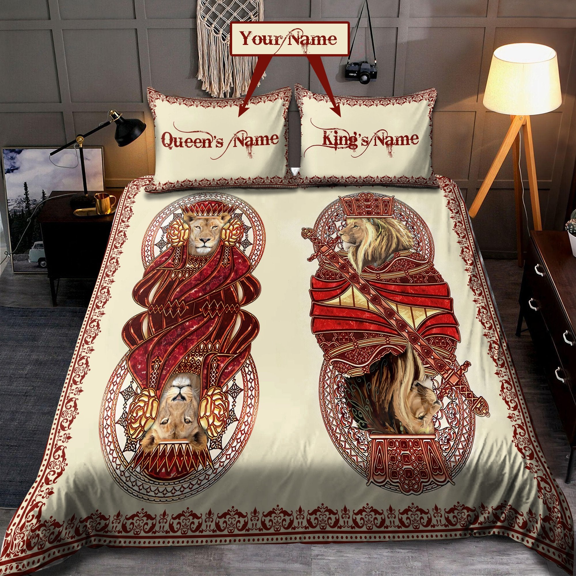 Tmarc Tee Custom Name King And Queen Lion Bedding Set