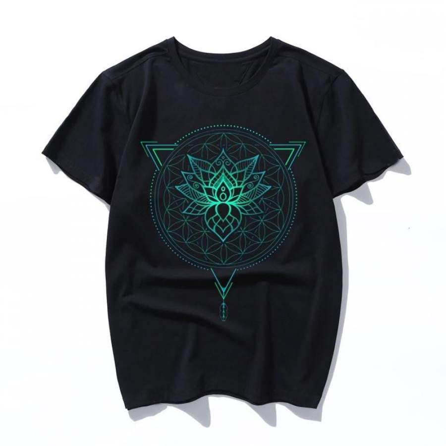 Lotus Flower Of Life Mandala In Geometric Triangle Women 2019 Summer Camiseta Mujer Aesthetic Ulzzang Print Tops Harajuku Men T Shirt