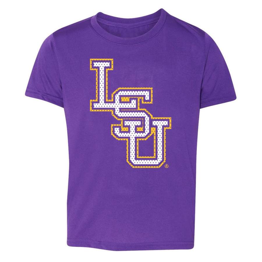 B&B Dry Goods LSU Tigers Baseball Mesh Interlock Performance Short Sleeve Youth T-Shirt – Purple