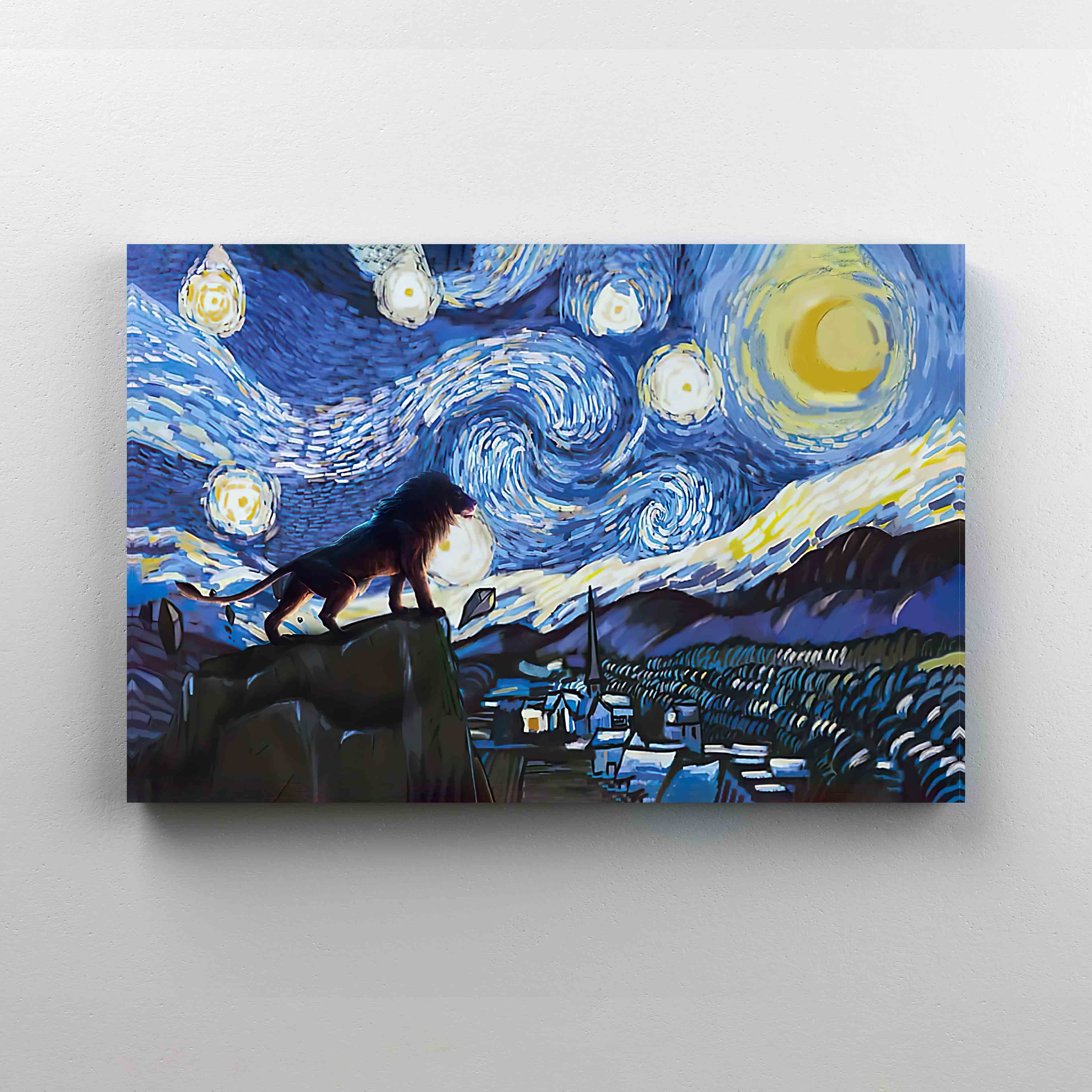 The Starry Night Canvas, Lion Canvas, Painting Canvas, Wall Art Canvas, Gift Canvas