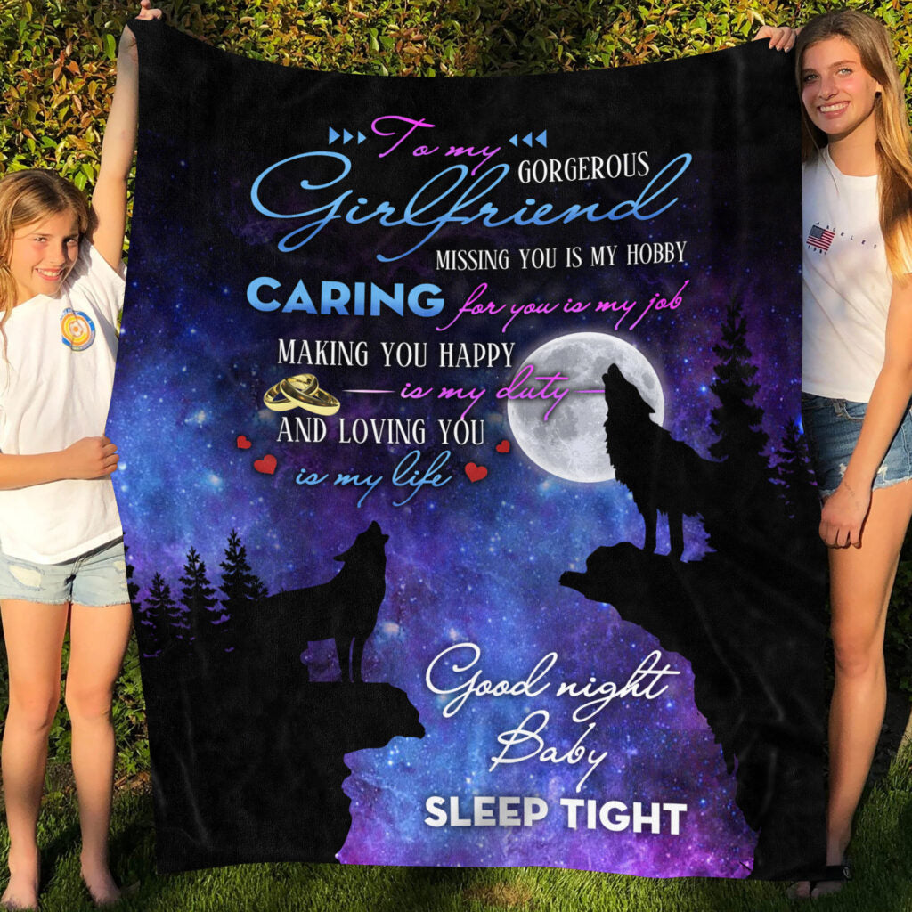 Wolf To My Gorgeous Girlfriend Fleece Blanket – Gift For Girlfriend