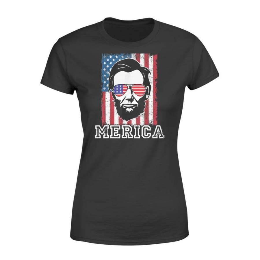 4th of July Shirt Merica Abe Abraham Lincoln USA Flag Standard Women’s Tee