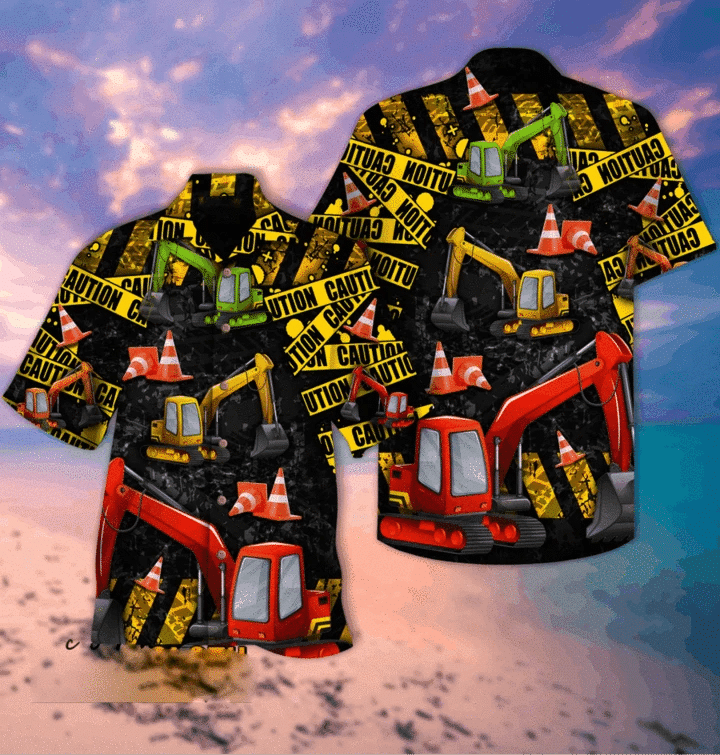 Work Hard With Excavator Hawaiian Shirts 3D Hawaiian Shirt