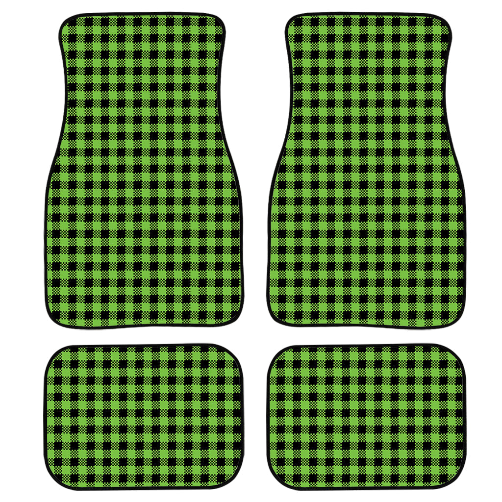 Ufo Green Buffalo Plaid Print Front And Back Car Floor Mats, Front Car Mat