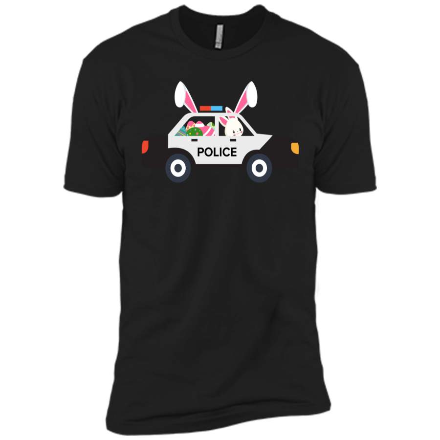 Cute Police Car Driver Bunny Easter Eggs Hunt T-Shirt Next Level Premium Short Sleeve Tee