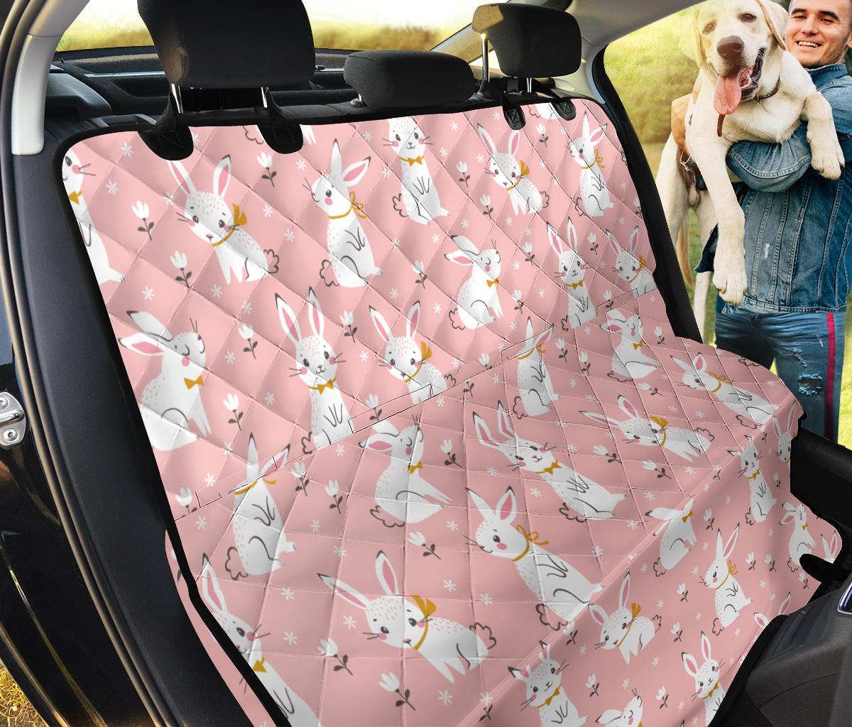 Cute White Rabbit Flower Pink Background Dog Car Seat Covers