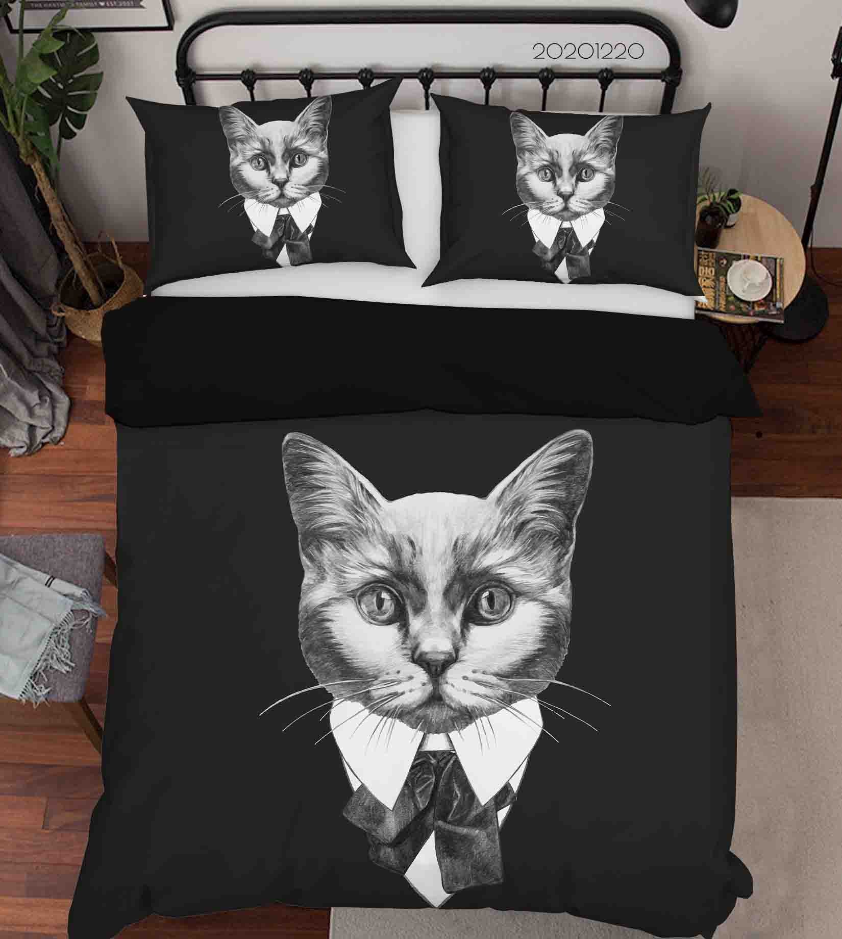 3D Hand Drawn Animal Black Cat Quilt Cover Set Bedding Set Duvet Cover Pillowcases 125 Lqh