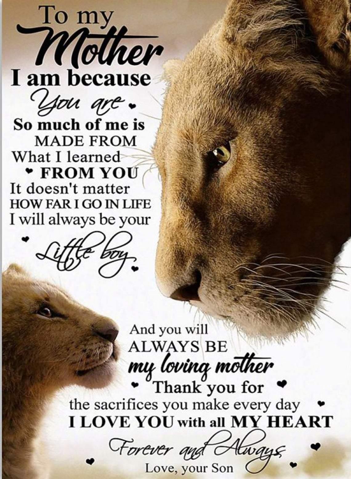 To My Mom I Am Because You Are Son Lions White – Best Gift For Mother’S Day, Gift For Family, Home Decoration – Canvas Art Decor Canvas Wall Art