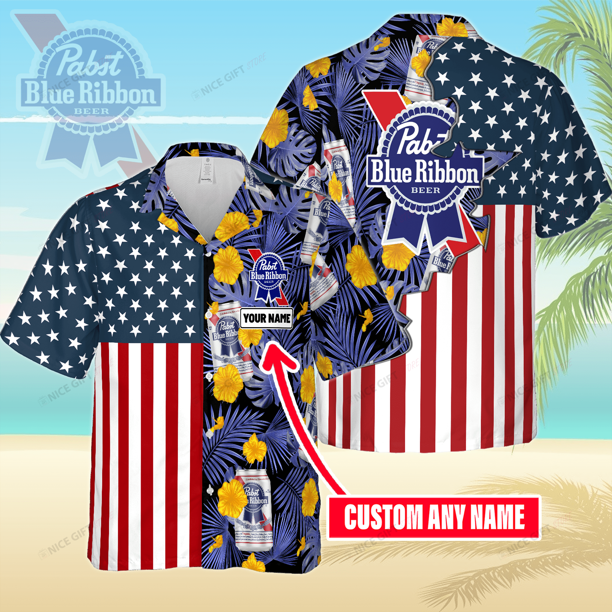Pabst Blue Ribbon Custom Name Hawaiian Shirt 3Hs-L6A4