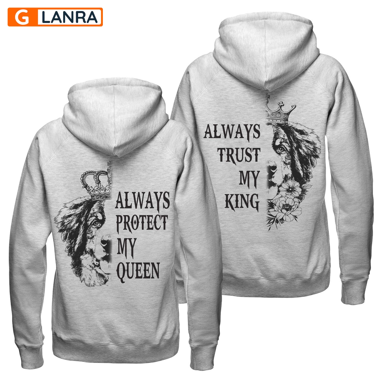 Always Protect My Queen Always Trust My King Hoodie, Bernese Mountain Couple Hoodie, Dog Couple Hoodie, Husband Wife Unisex Sweater, Sweatshirt