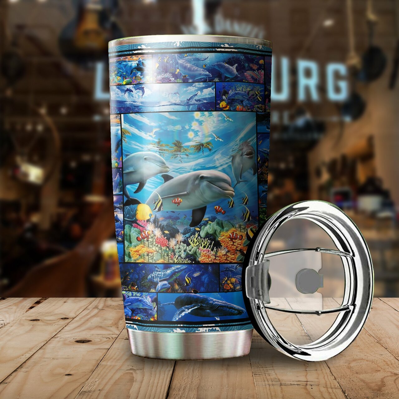 Beautiful Dolphin Stainless Steel Personalized Stainless Steel Tumbler Customize Name, Text, Number