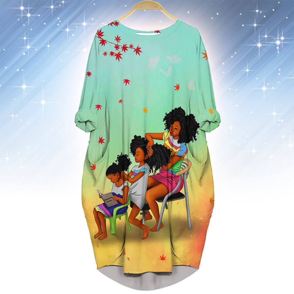 African American Dresses Pretty Girl With Afro Black Family Apparel Daughter And Mom Natural Hair Long Sleeve Pocket Dress African Dresses For Women