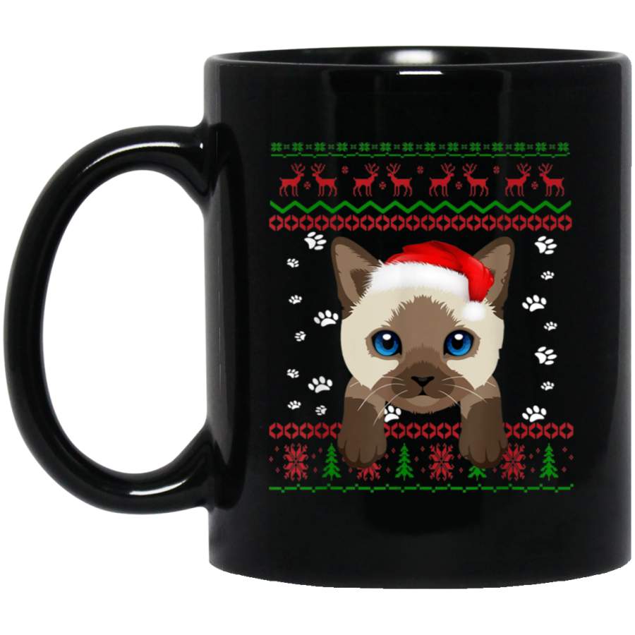 Siamese Cat Ugly Christmas Sweater Cat Lover Gift Black Mug