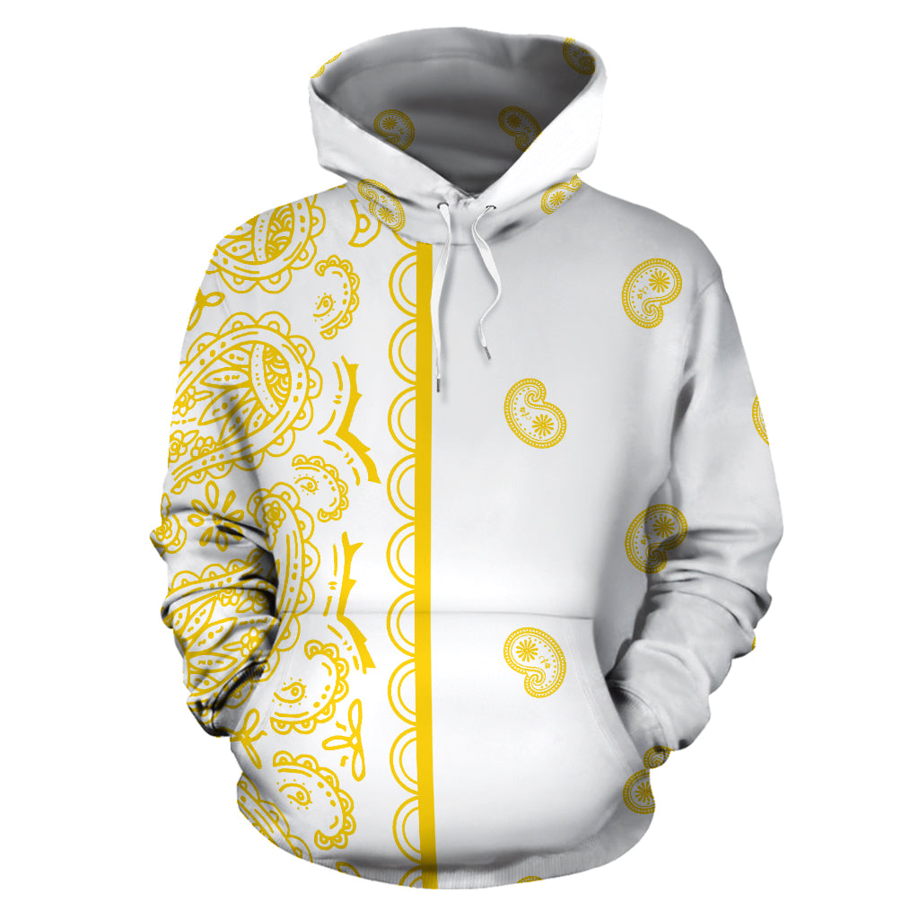 Asymmetrical White And Gold Bandana Pullover Hoodie – Sothwarm