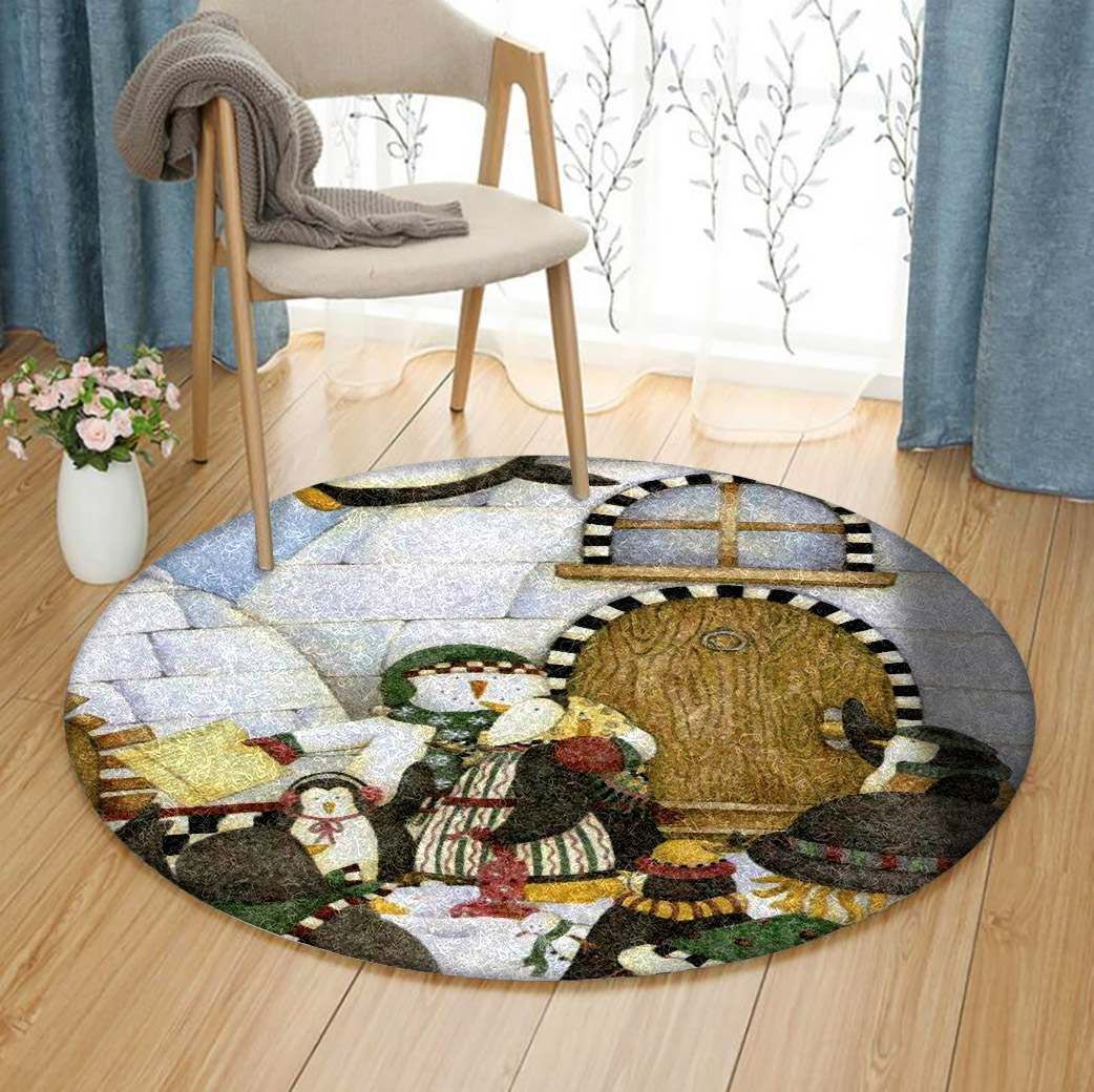 Snowman Penguin Ice House IE6745 Round Rug BEVR3007