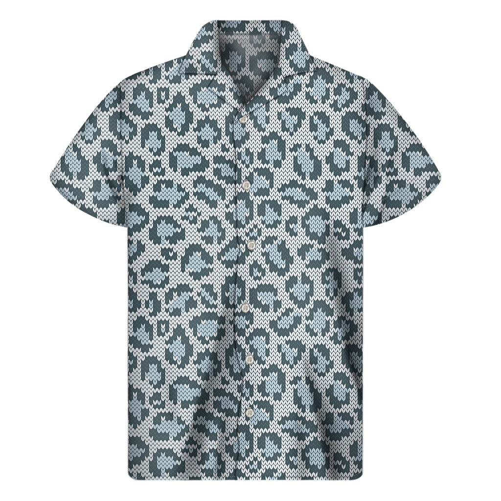 Snow Leopard Knitted Pattern Print Men’S Short Sleeve Shirt