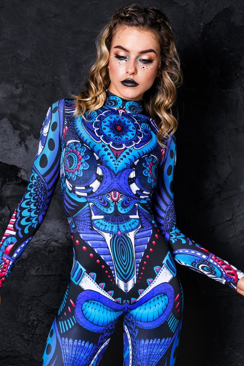 Blue Rave Catsuit, spandex catsuit, festival catsuit, cosplay catsuit, women costume, festival bodysuit, rave outfit, Halloween Costume