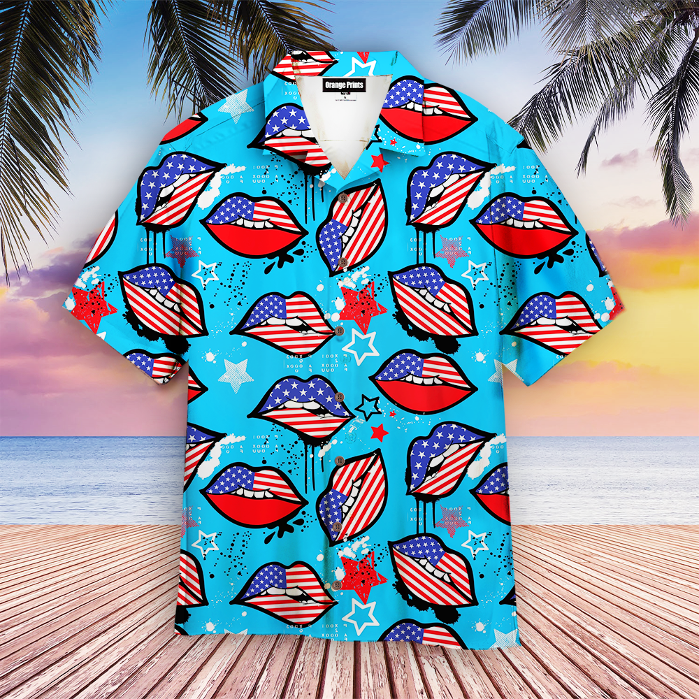 4Th Of July American Sexy Lips Hawaiian Shirt | For Men & Women | Wt6353