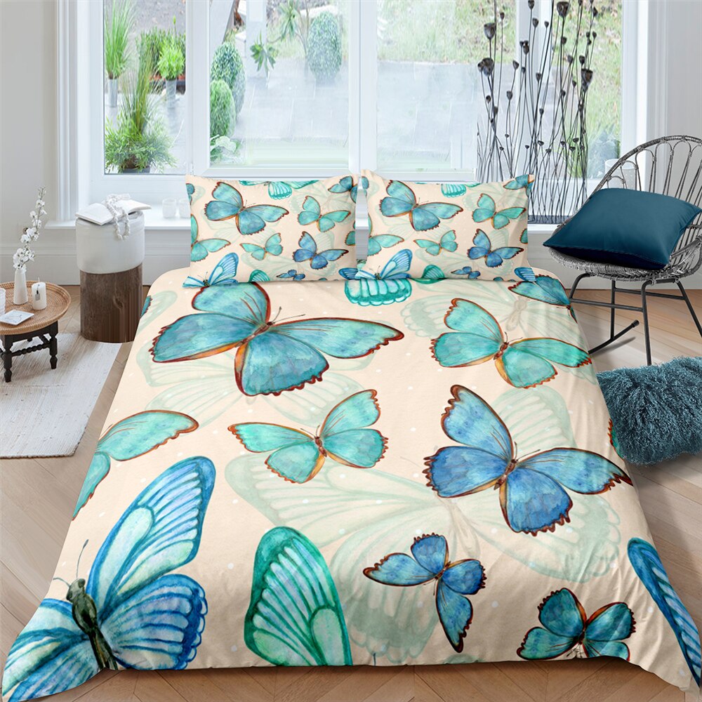 Butterfly Bedding Set Girls Candy Color Sweet Duvet Cover 3D King Queen Twin Full Double Unique Design Bed Set