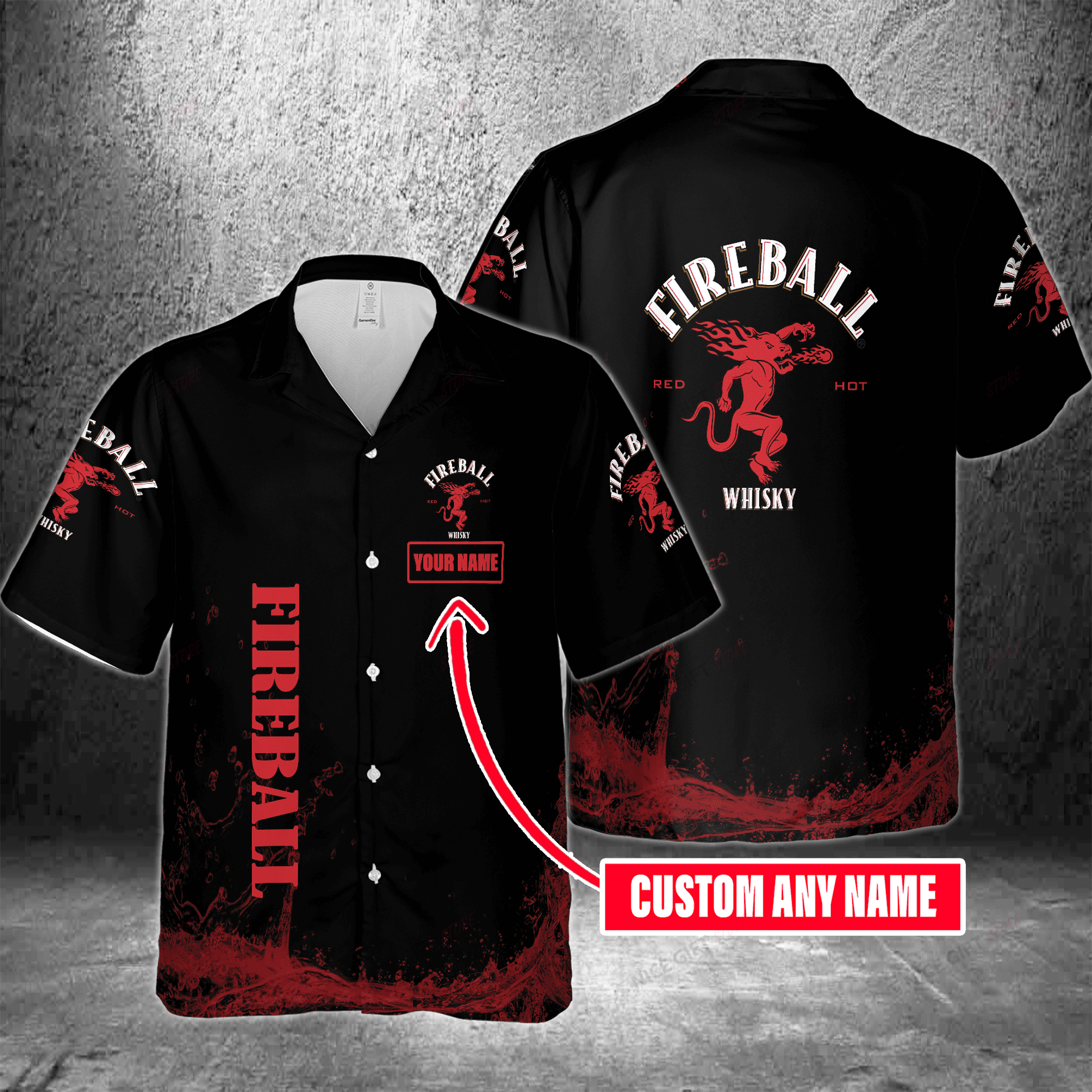 Fireball Cinnamon Whisky Custom Name Hawaiian Shirt 3Hs-M6W3