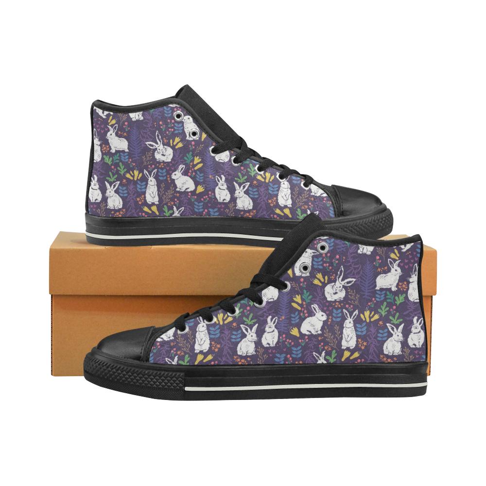 Rabbit Leaves Pattern Women’s High Top Shoes Black