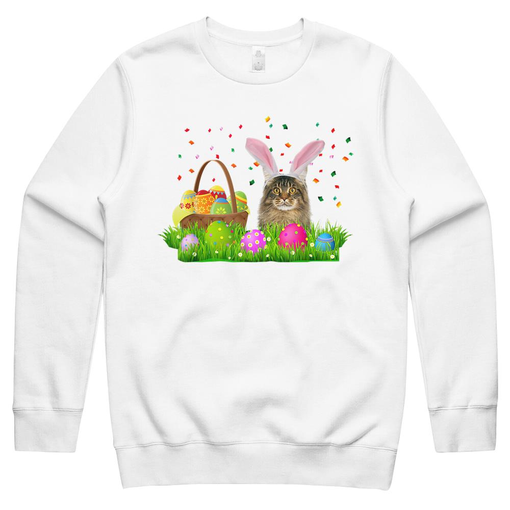 Bunny Maine Coon Cat Easter Maine Coon Cat Lover Crewneck Sweatshirt