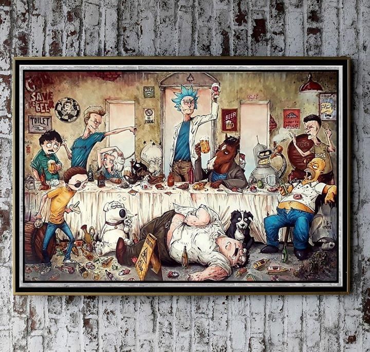 Cartoon Party Rick And Morty Family Guy The Simpsons For Fan Poster Poster Canvas Poster Canvas