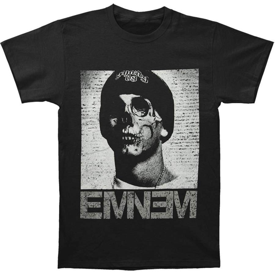 YPS Custom Cotton T-shirt Eminem Skull Face  T-shirt  Casual Short Sleeve Men’s  Fitness T Shirt-Black