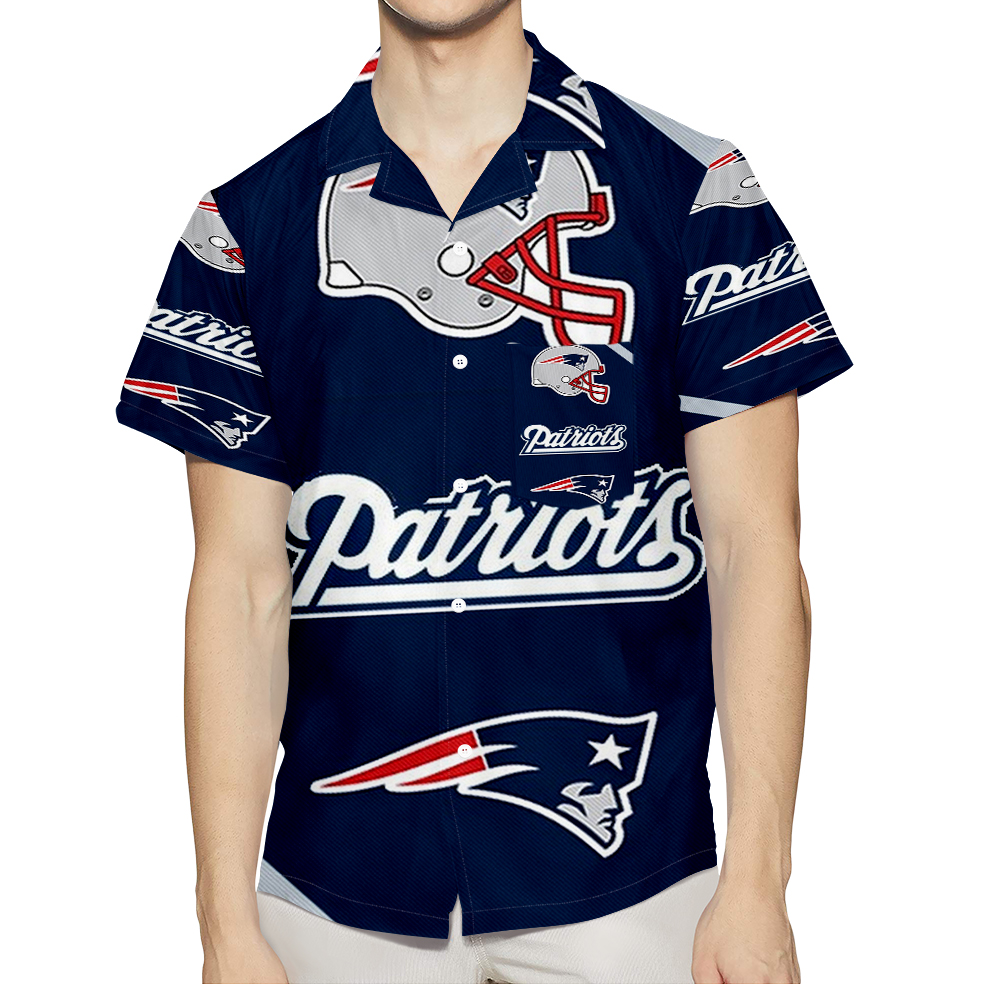 New England Patriots Helmet Navy 3D All Over Print Summer Beach Hawaiian Shirt With Pocket