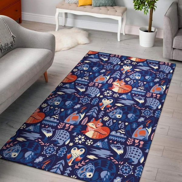 Swedish Animal Pattern Print Area Rug