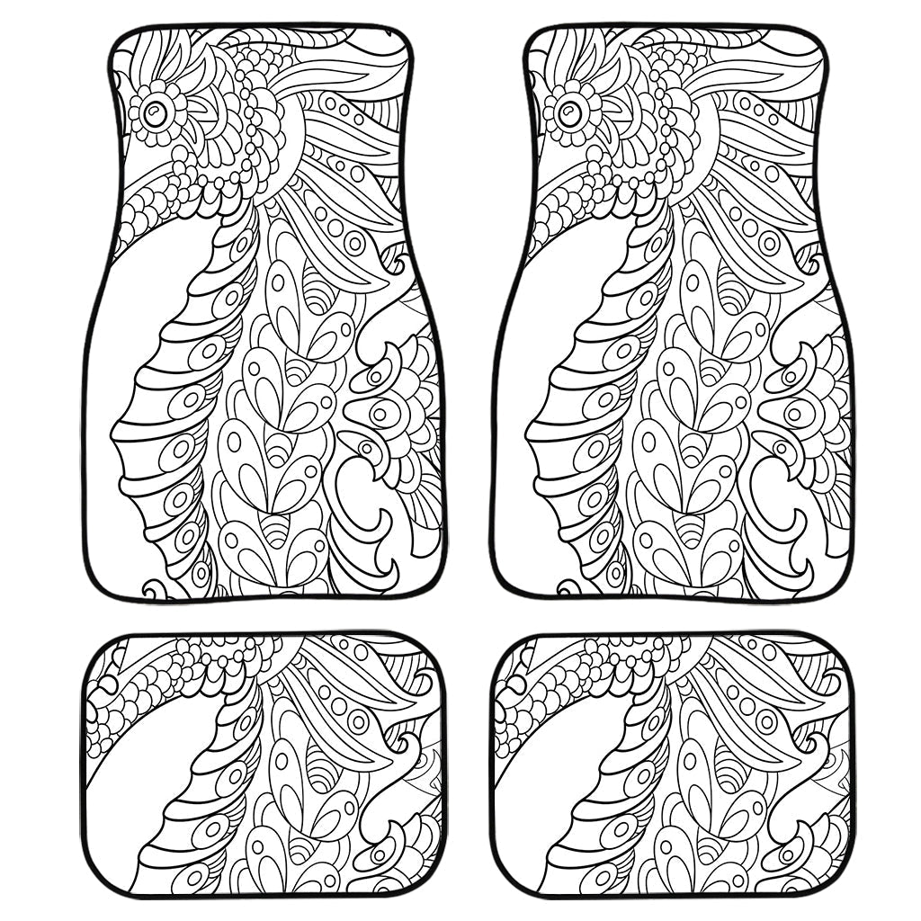 Black And White Seahorse Print Front And Back Car Floor Mats, Front Car Mat