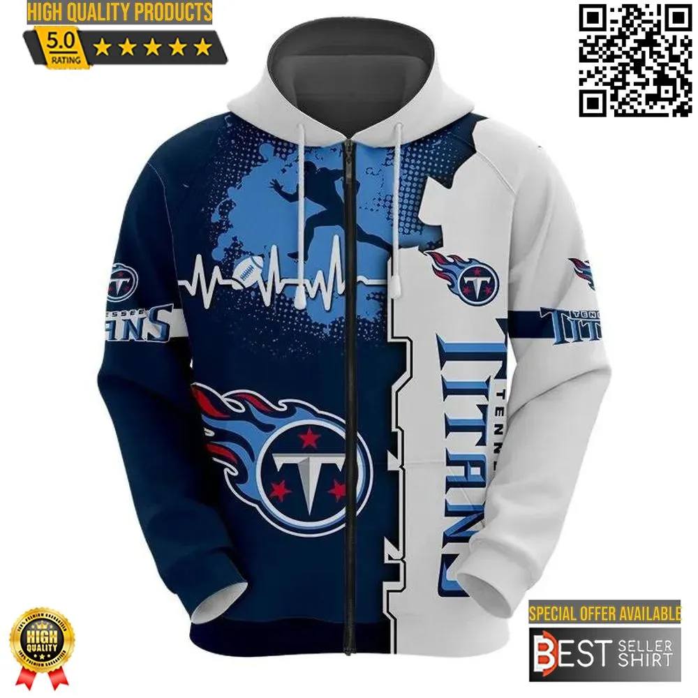 Tennessee Titans Logo 3D Hoodie Football Jersey 3D Heart Beat