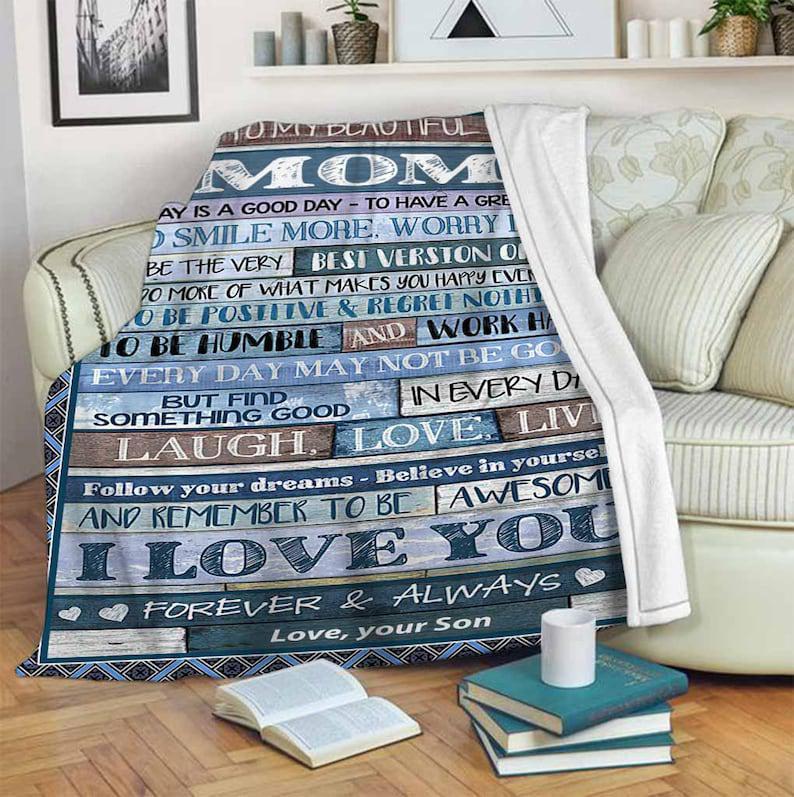 To My Mom Smile More Worry Less Fleece Blanket Gift For Family Birthday Mom Mother Daughter Son Gift Home Decor Bedding Couch Sofa Soft And Comfy Cozy