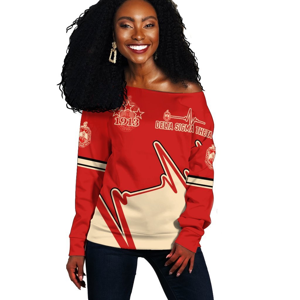 Greek Life Sweatshirt –  Personalized Heartbeat  Delta Sigma Theta Women Off Shoulder J5