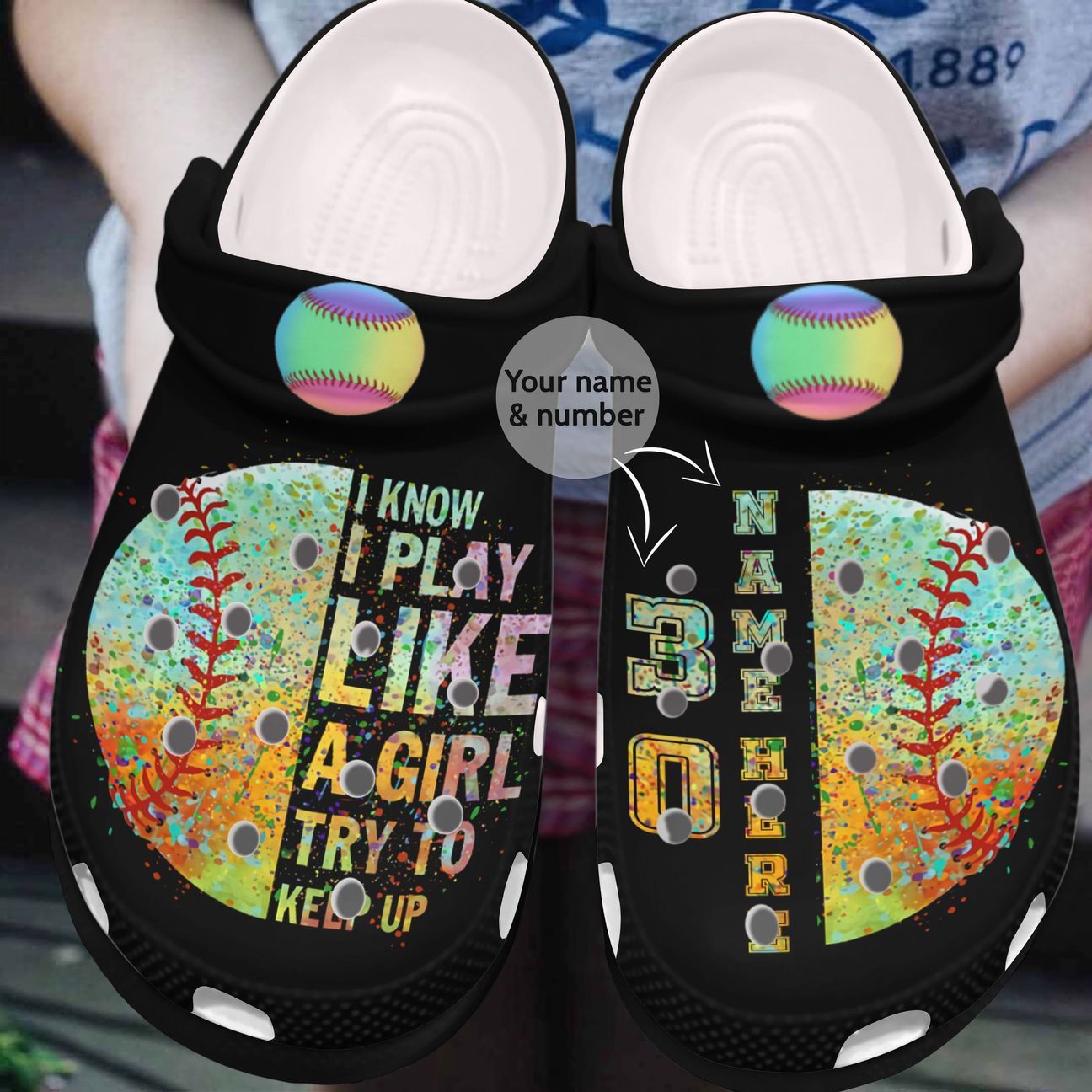 Softball Personalized Clog, Custom Name, Text, Color, Number Fashion Style For Women, Men, Kid, Print 3D I Play Like A Girl