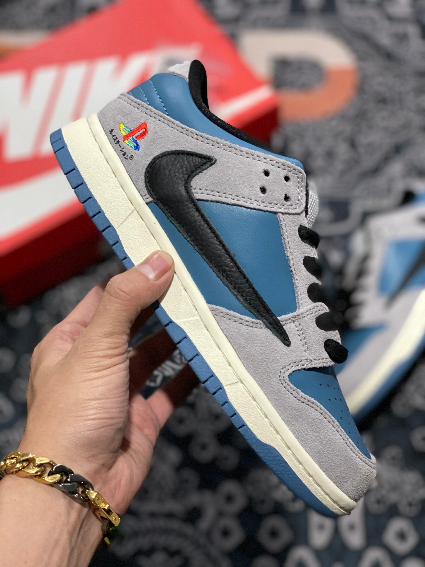 Travis Scott x PlayStation x Nike Dunk Low Blue Grey 5338802