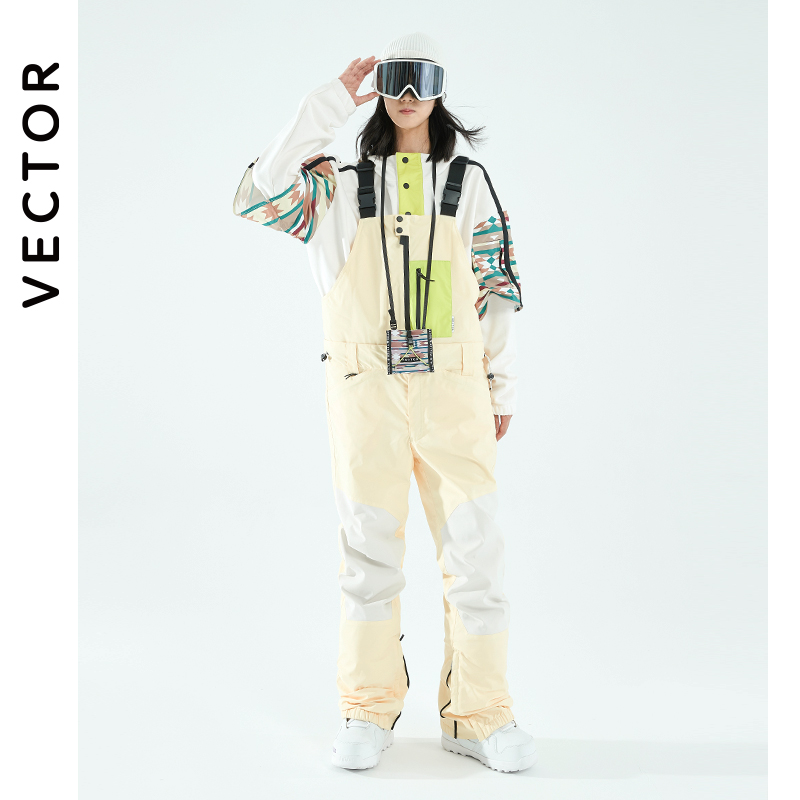 VECTOR Women Ski Pants Detachable Two-Wear Creamy Yellow Jumpsuit Waterproof Winter Warm and Windproof Outdoor Sports Snowboard alx