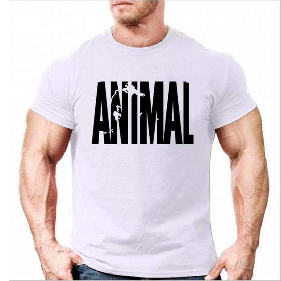 Animal print tracksuit male muscle fitness T-shirt trends in cotton tops clothes for men bodybuilding Tees