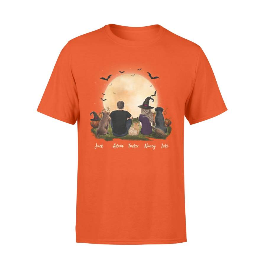 [ FRONT SIDE ] [ ORANGE PURPLE ] Personalized custom dog & couple t-shirt tee Halloween gift for dog mom dad lover owner – 2398