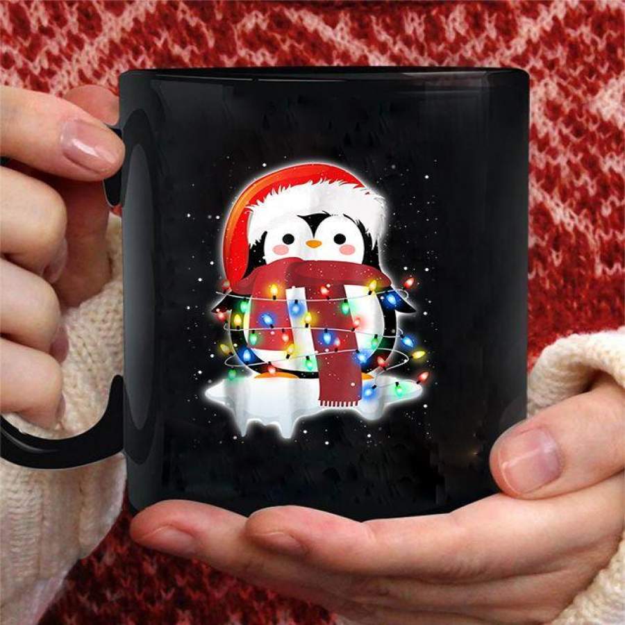 Funny Cute Merry christmas Penguin Cotume Holiday coffee mug – Black Mug