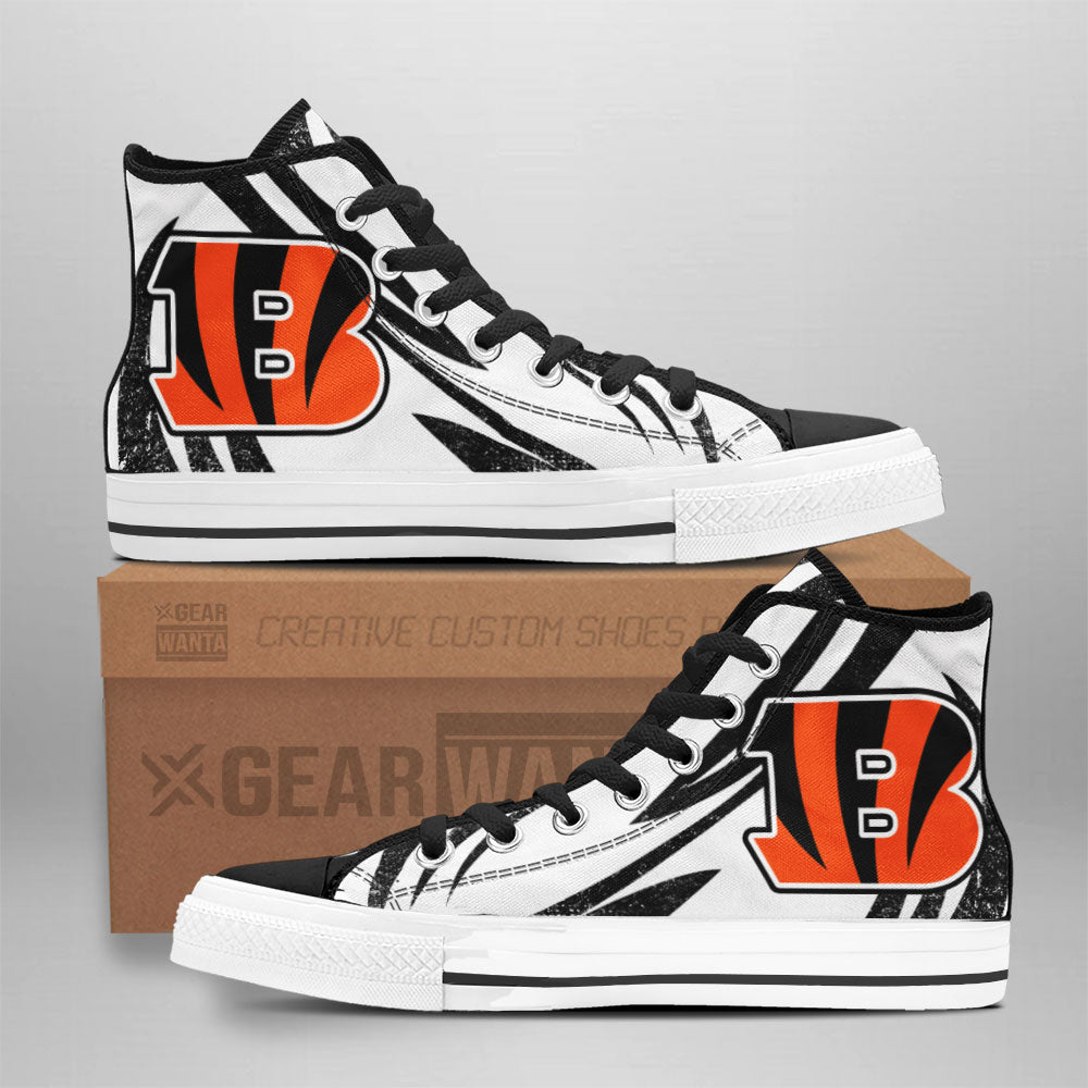 B&W Cincinnati Bengals High Top Shoes Custom Hockey Sport Sneakers