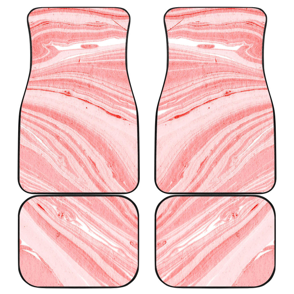 Pink Liquid Marble Print Front And Back Car Floor Mats, Front Car Mat