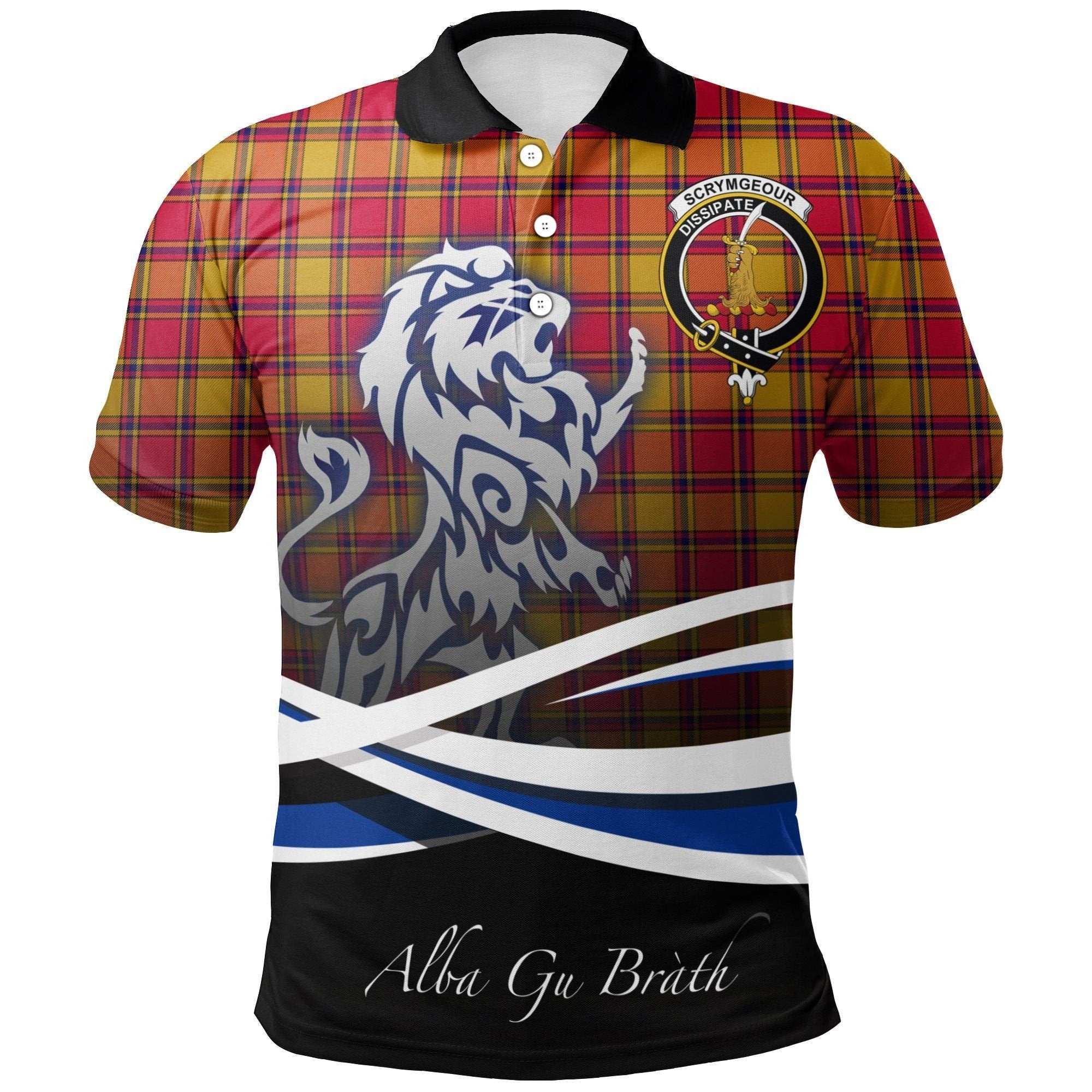 Scrymgeour Clan Polo Shirt, Scottish Tartan Scrymgeour Clans Polo Shirt Crest Lion Style