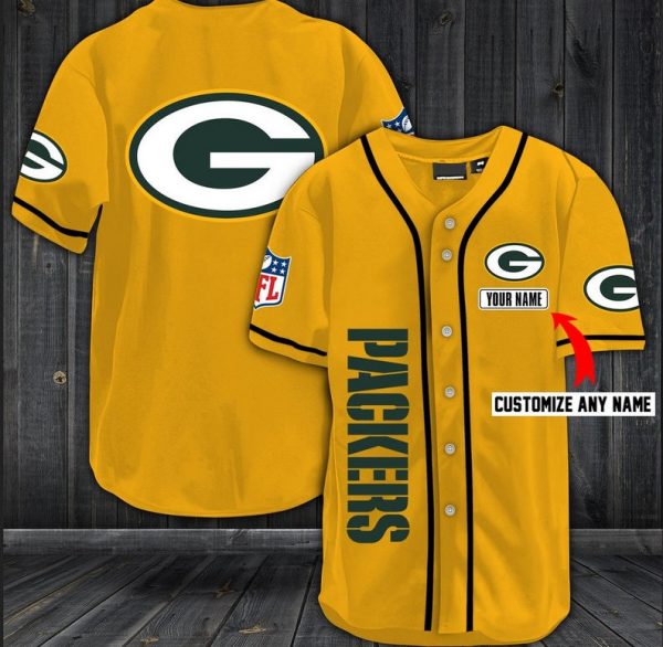 Personalized Green Bay Packers Yellow Color Baseball Jersey Shirt K3833