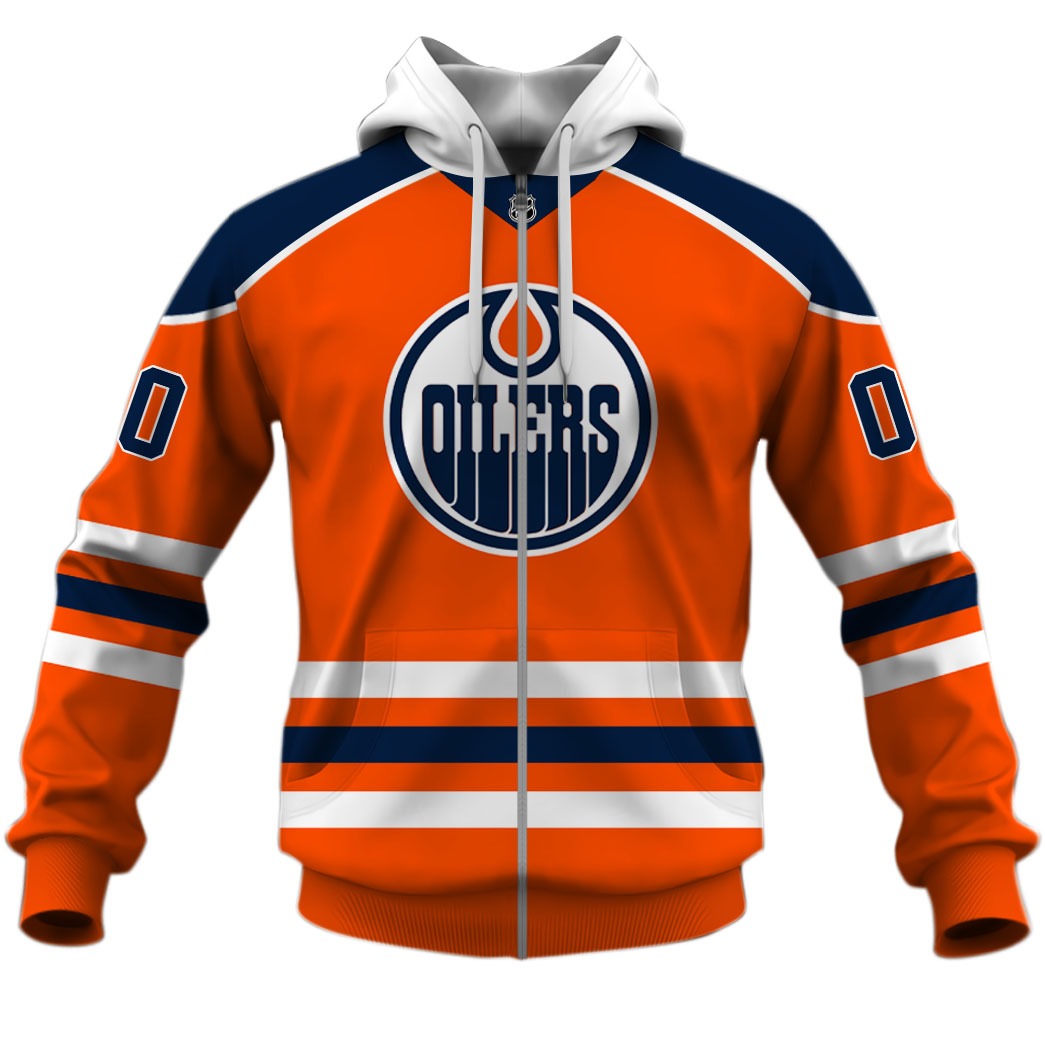 Edmonton Oilers Custom Name Number 2020 Home Jersey Zip Up Hoodie