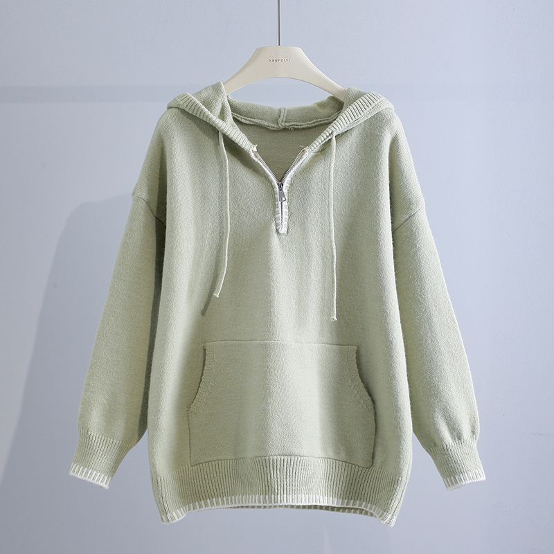 Solid Color Hooded Sweater Women New Autumn Winter Loose Languid Lazy Wind Sweater Coat alx