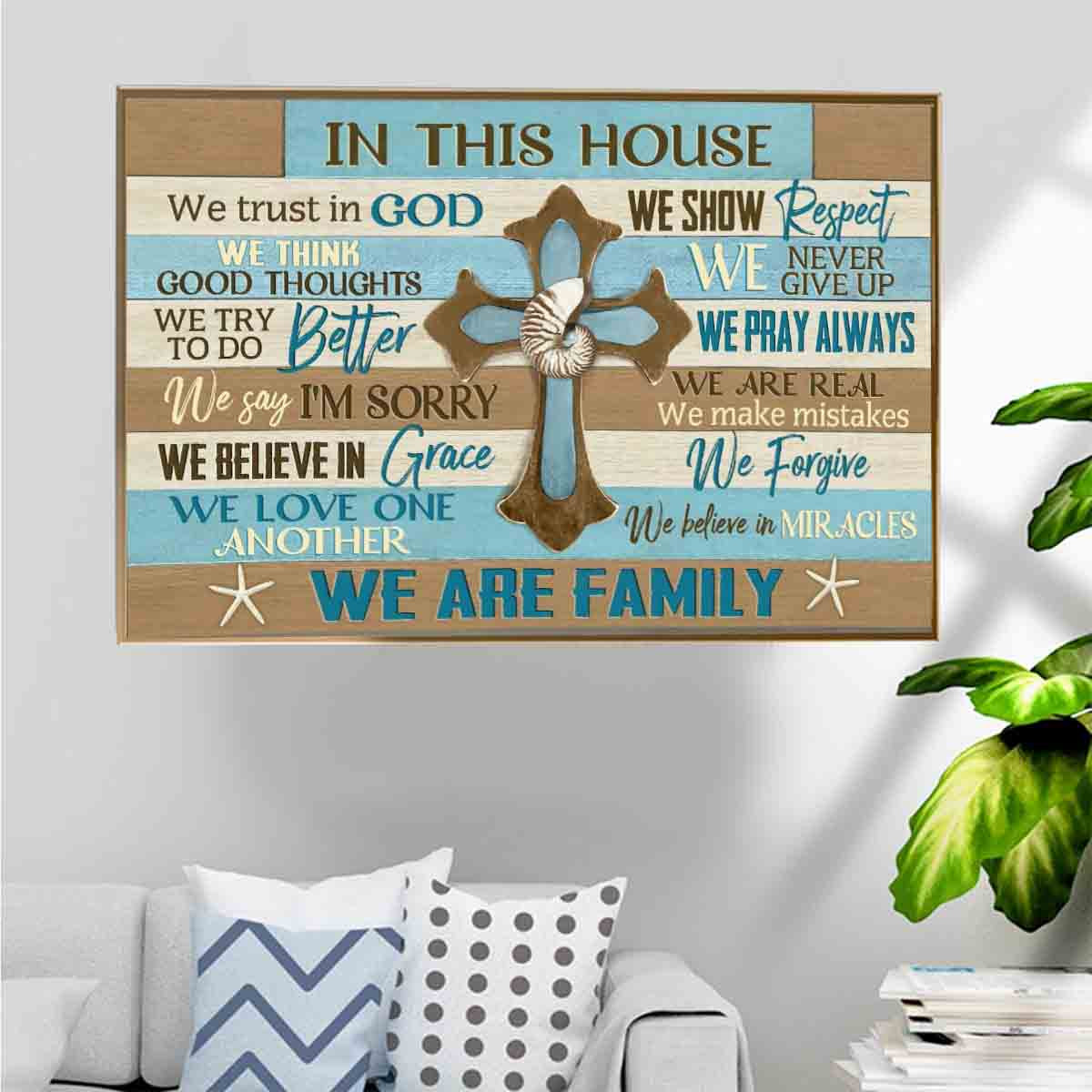 Brown Cross And Snail Poster – We Are Family Home Décor Gift For Family Members