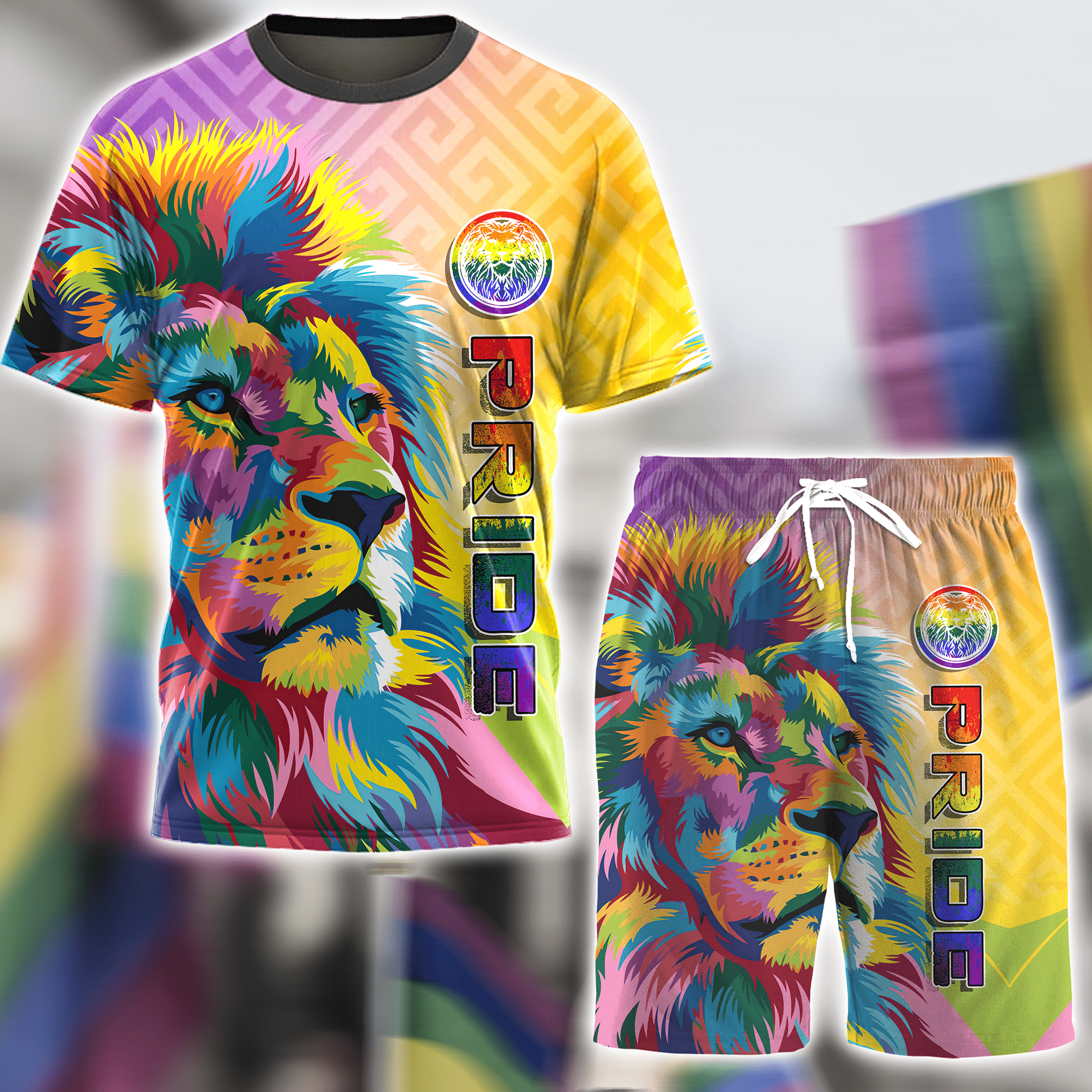 Tmarc Tee Lgbt Rainbow Pride Lion Combo T-Shirt And Broad Shorts