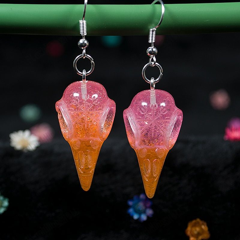 3D Gothic Raven Drop Multicolor Resin Skull Bird Earrings