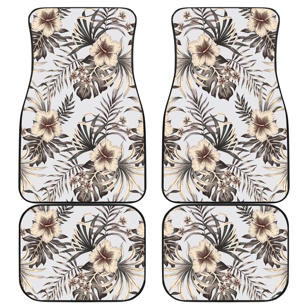 Vintage Hibiscus Plumeria Pattern Print Front And Back Car Floor Mats, Front Car Mat